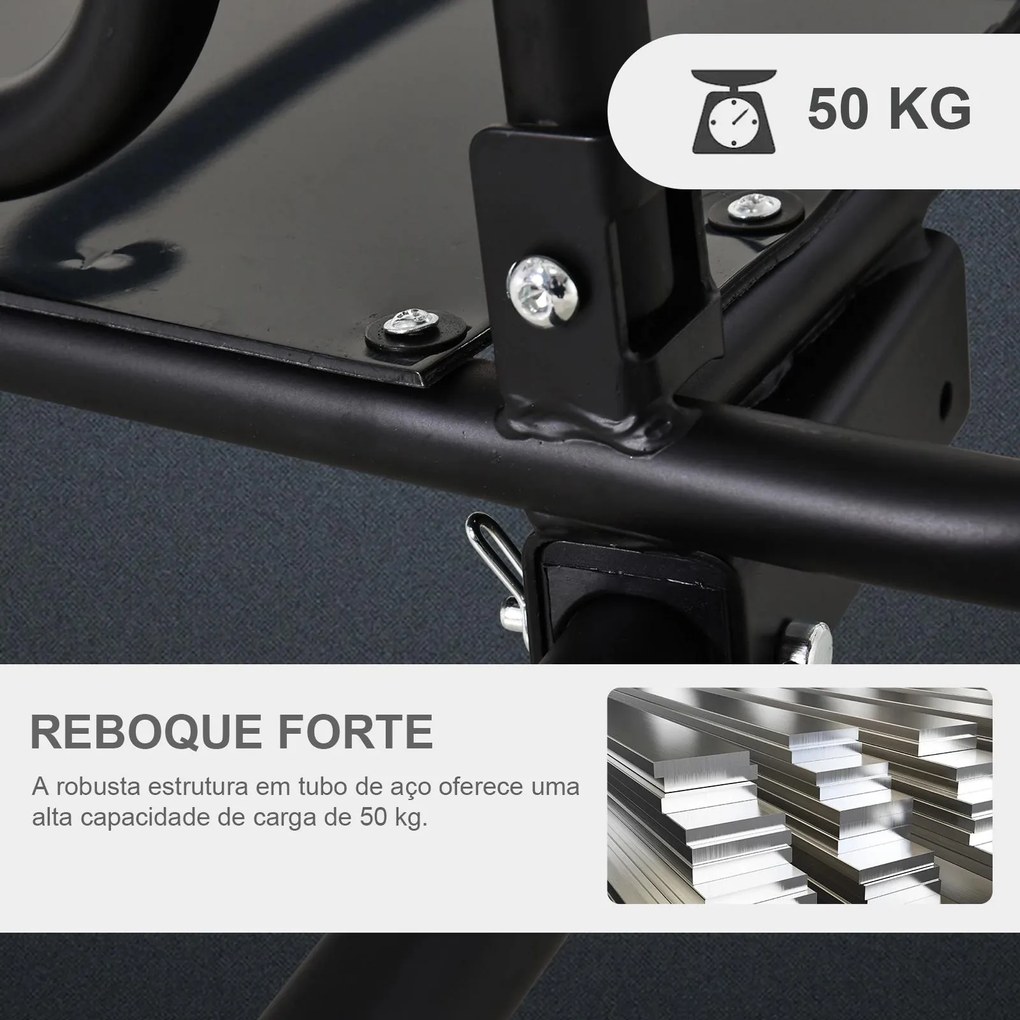 Reboque de bicicleta dobrável para carregamento de bagagem de 40kg com estrutura de aço leve e refletores 139x71,5x49 cm Preto