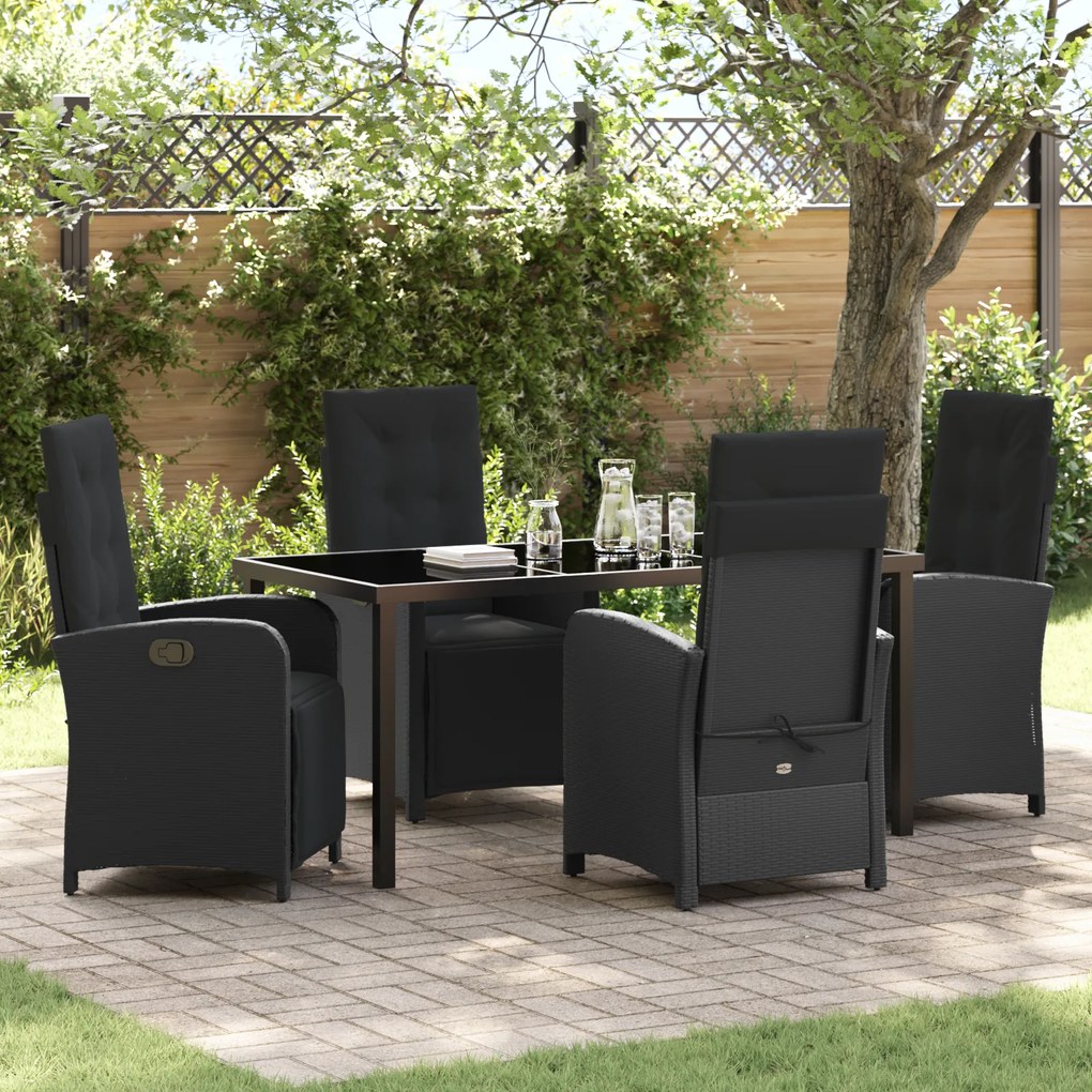 Conjunto de Jantar de 5 Peças vidaXL com Almofadas Rattan Preto