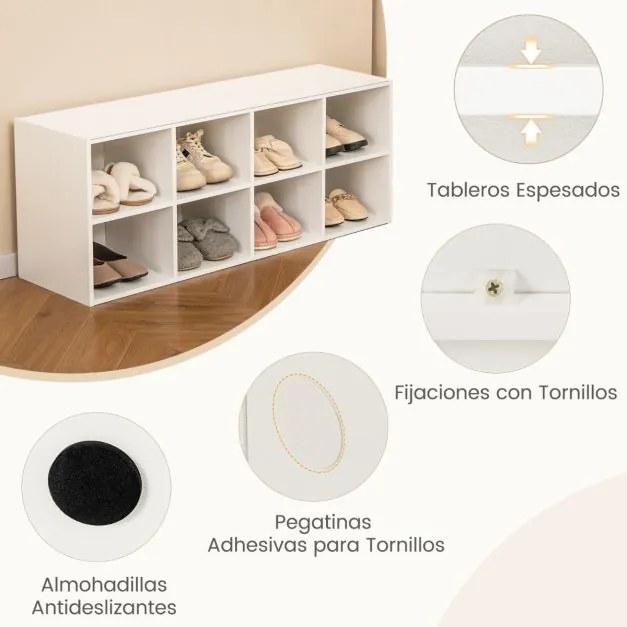 Banco sapateira com 8 cubos Armário de arrumação Estante de entrada Sala de estar Quarto Estante Carga 230 kg Branco