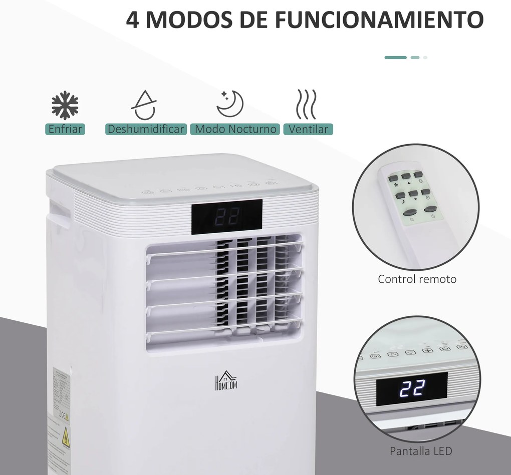HOMCOM Ar Condicionador Portátil 4 em 1 Ventoinha Refrigerador e Desumidificador 2 Velocidades com Ecrã LED Controlo Remoto Silencioso 900W 38x35x70,5 cm Branco