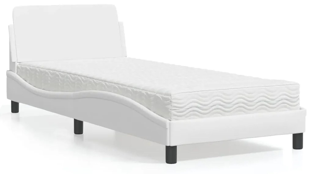 Cama com colchão 90x200 cm couro artificial branco