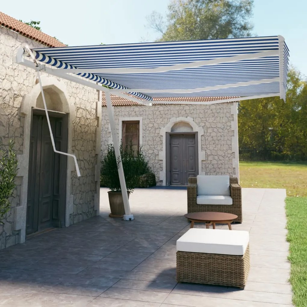 vidaXL Toldo automático independente 600x350 cm azul e branco
