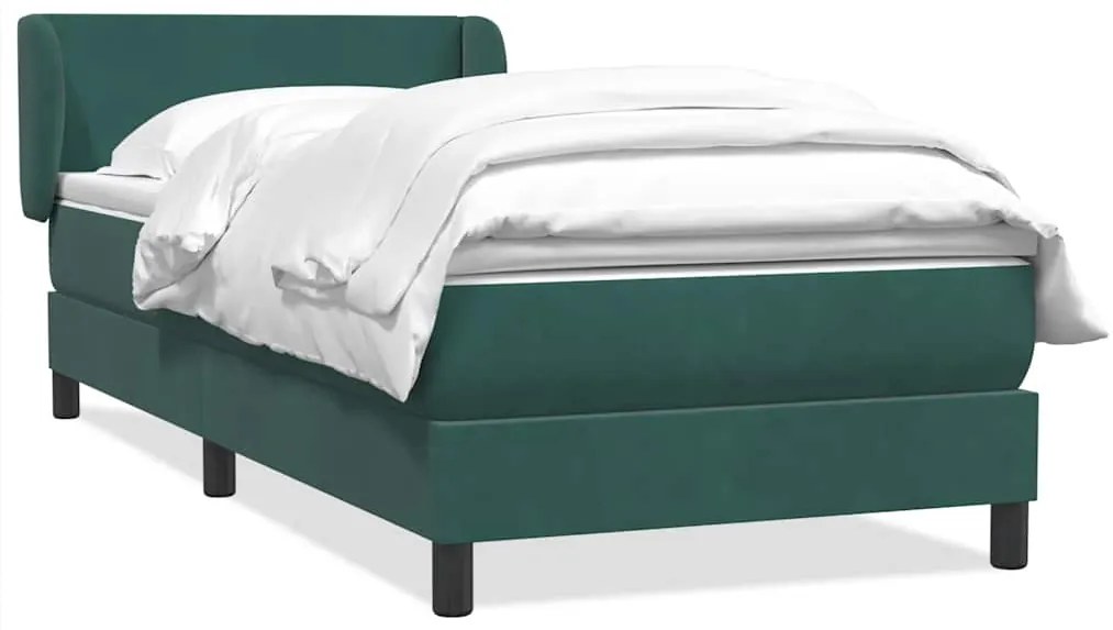 Cama com molas/colchão 90x220 cm veludo verde-escuro