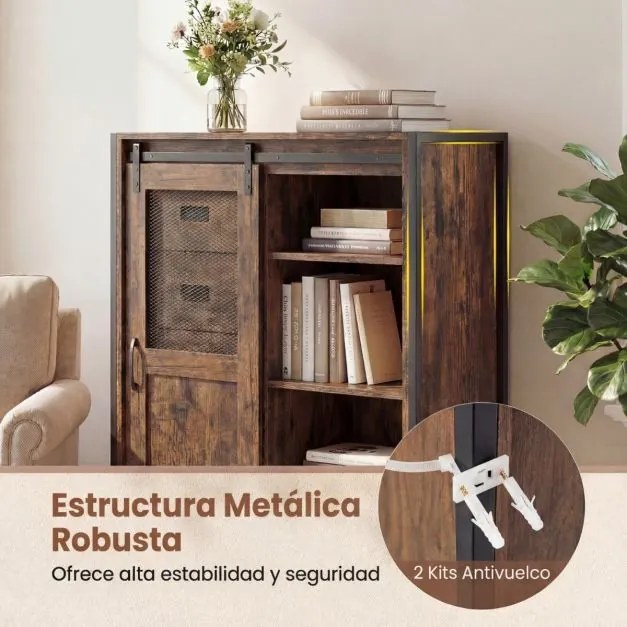 Armário de arrumação, estilo rústico 84 x 40 x 120 cm, com porta de correr, 5 gavetas e prateleiras ajustáveis ideal para casa de banho, sala de estar