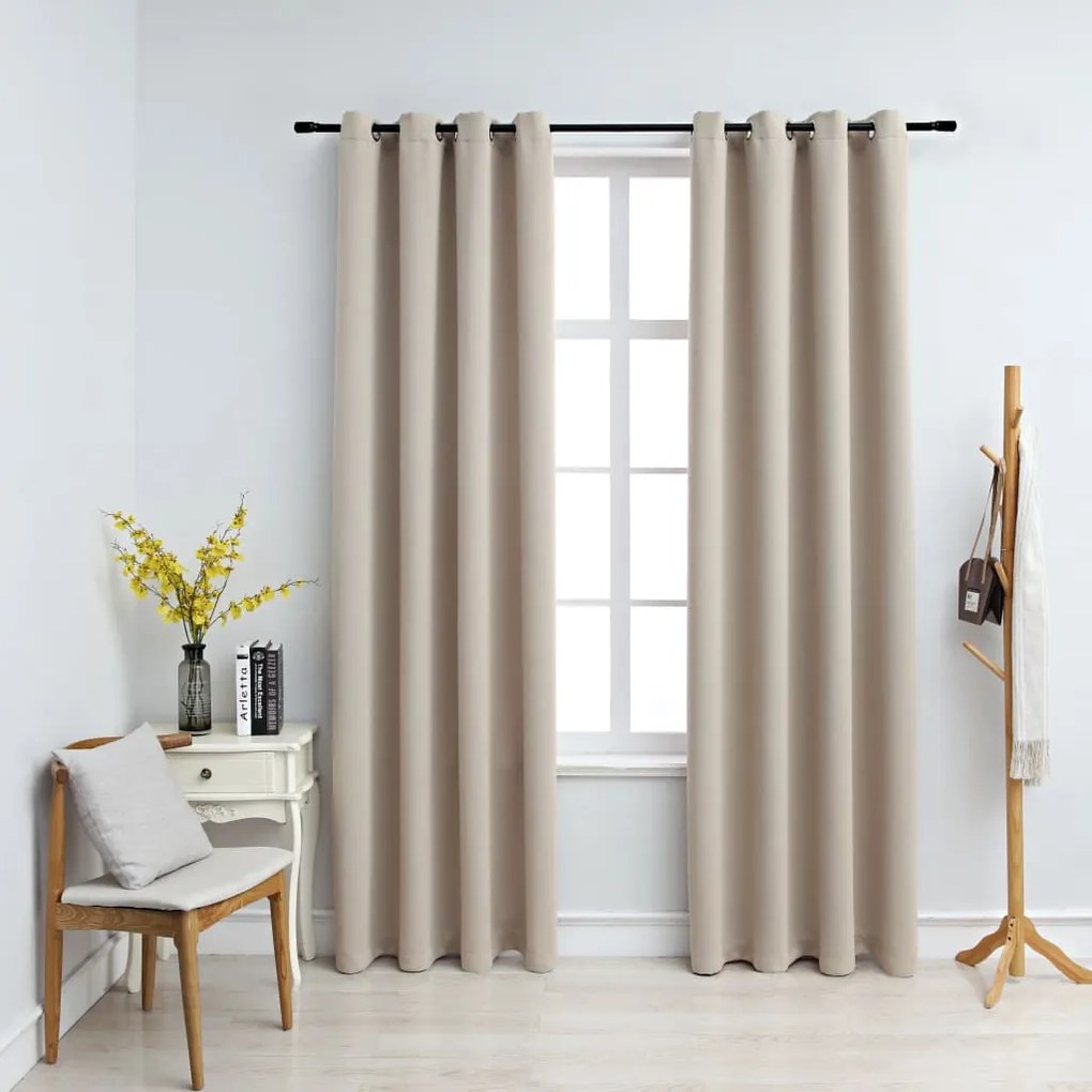 134443 vidaXL Cortinas blackout com argolas em metal 2 pcs 140x225 cm bege