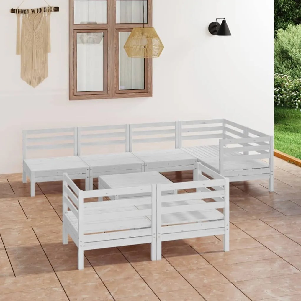vidaXL 8 pcs conjunto lounge de jardim pinho maciço branco