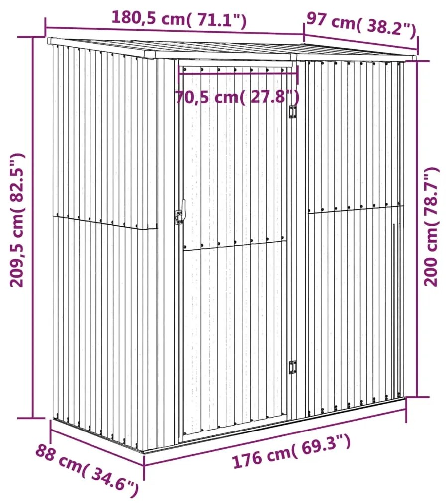 Abrigo de jardim 180,5x97x209,5 cm aço galvanizado cinzento