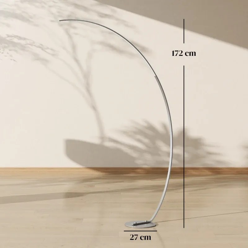 Candeeiro de Pé em Forma de Arco com Brilho e Temperaturas de Cor Ajustáveis 3000K-6500K 120x27x172 cm Prata