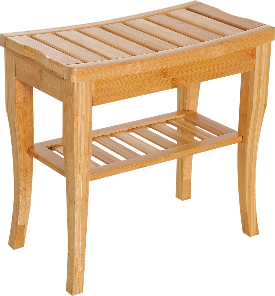 Banco para Casa de Banho de Bambu com Prateleira de Arrumação Antiderrapante Impermeável e Resistente 47,5x26x44,5 cm Madeira