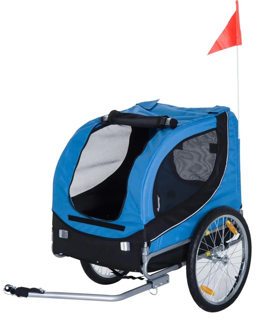 Reboque de Bicicleta para Cães Reboque de Bicicleta para Animais de Estimação com Bandeira Reflectores 130x73x90cm Azul