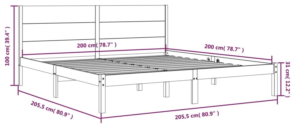 Cama sem colchão 200x200 cm madeira de pinho maciça