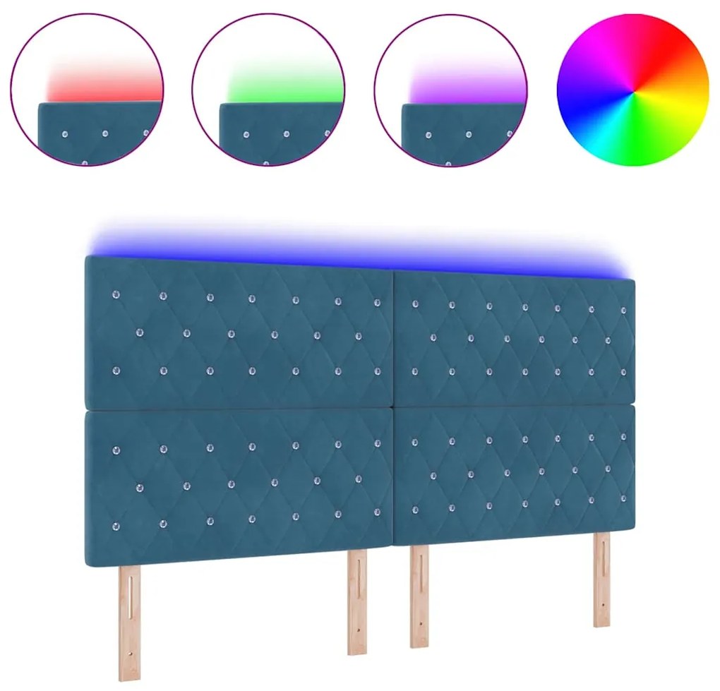 Cabeceira LED azul escuro de 90 cm em veludo