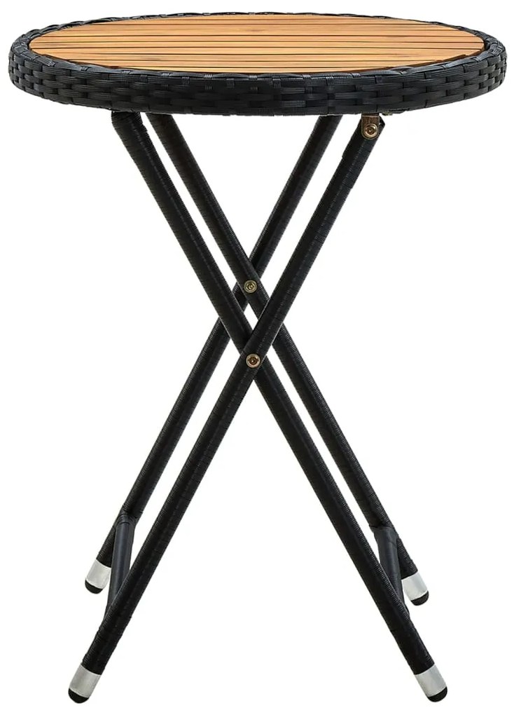 Mesa de chá 60 cm vime PE e madeira de acácia maciça preto