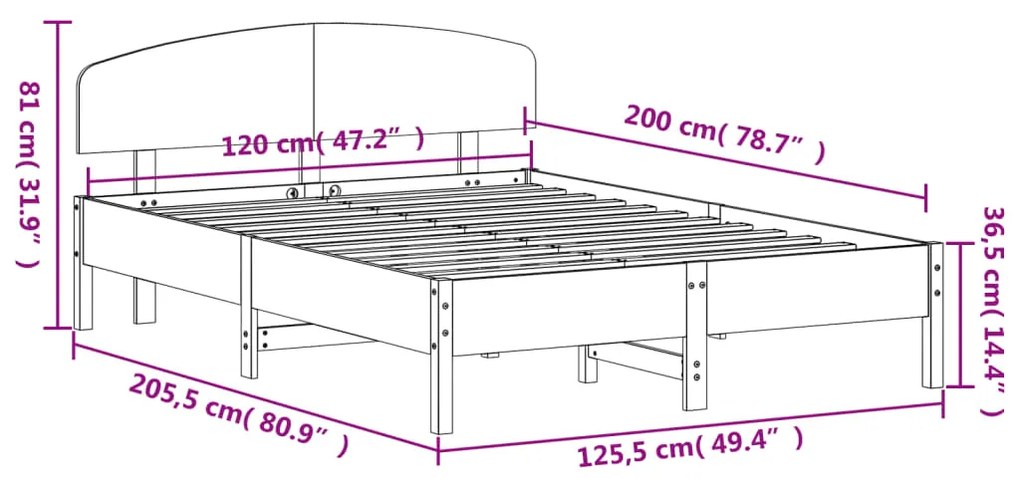 Cama sem colchão 120x200 cm madeira pinho maciça castanho-mel