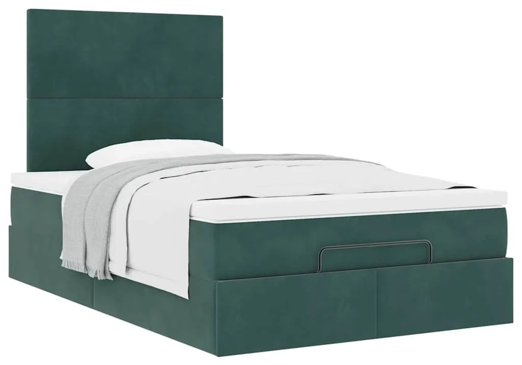 Estrutura de cama otomana com colchões verde escuro veludo