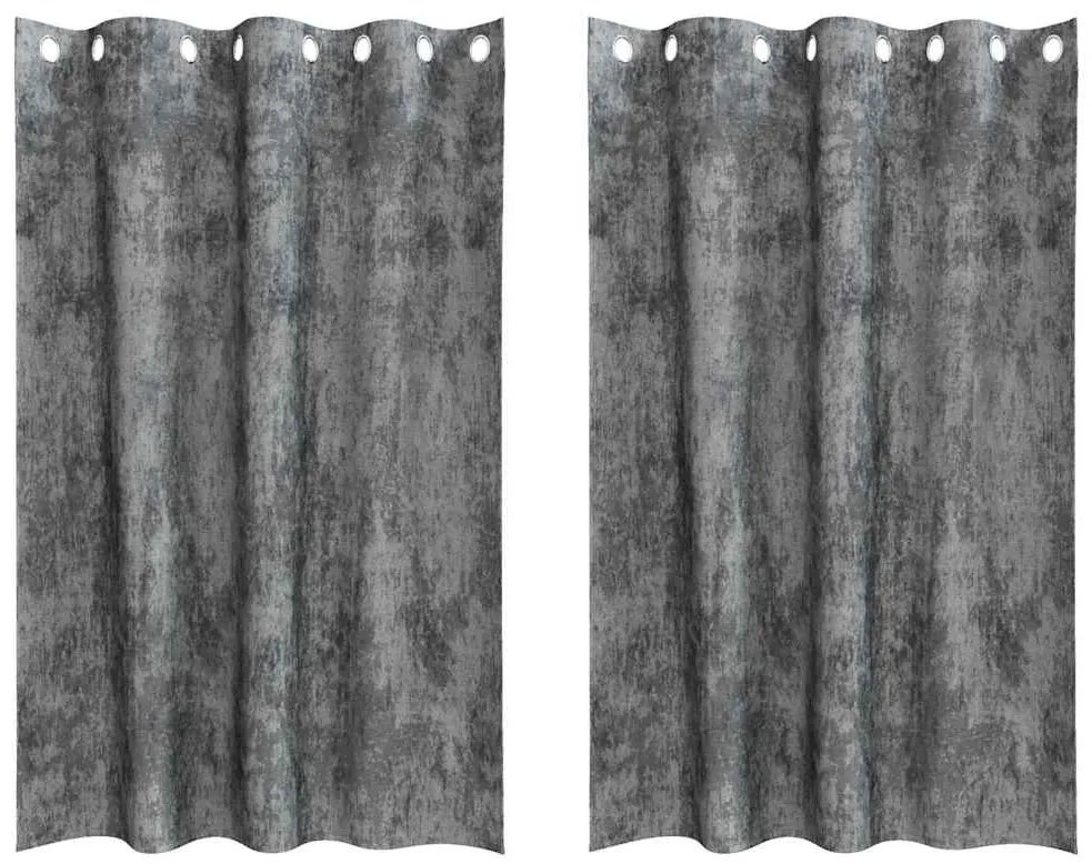 Cortinas de Veludo 2 peças com Ilhós Cinza 175x140 cm
