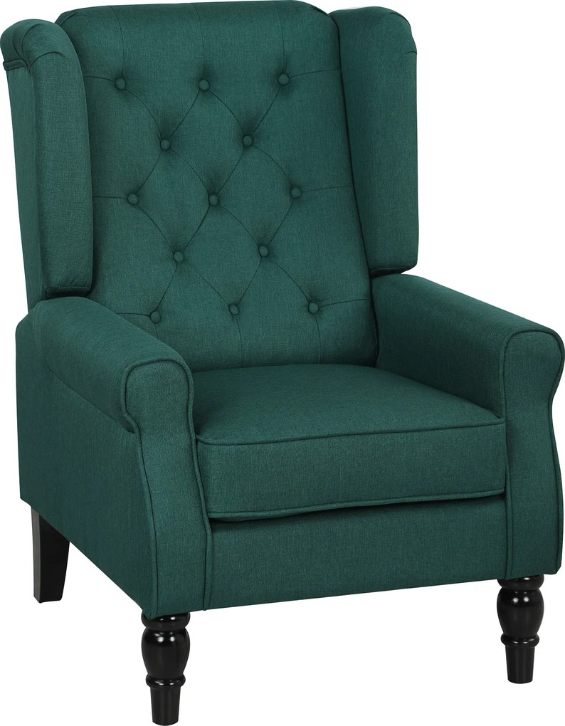 HOMCOM Poltrona de orelhas elegante, espessamente acolchoada, capa removível, 74 x 86 x 102 cm, Verde escuro | Aosom Portugal
