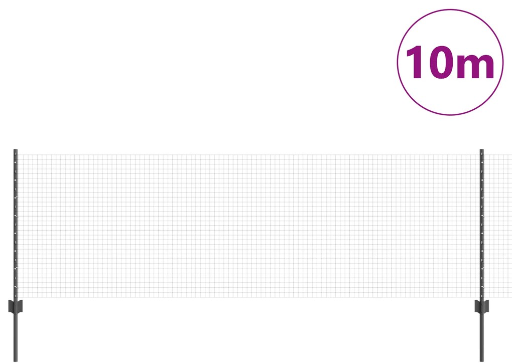 Cerca de Arame Soldado com 5 Postes U Cinza 0.8x10 m Aço