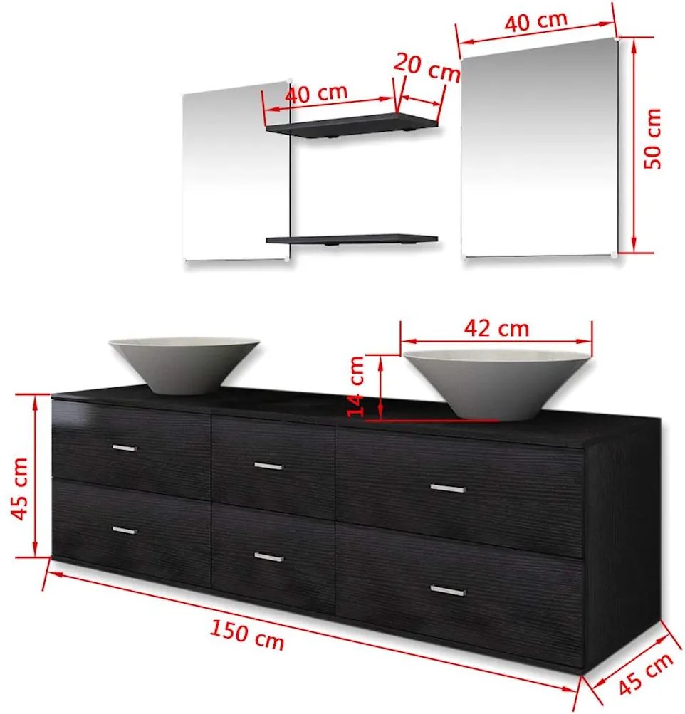 Móveis casa de banho 7 pcs e conjunto lavatório preto