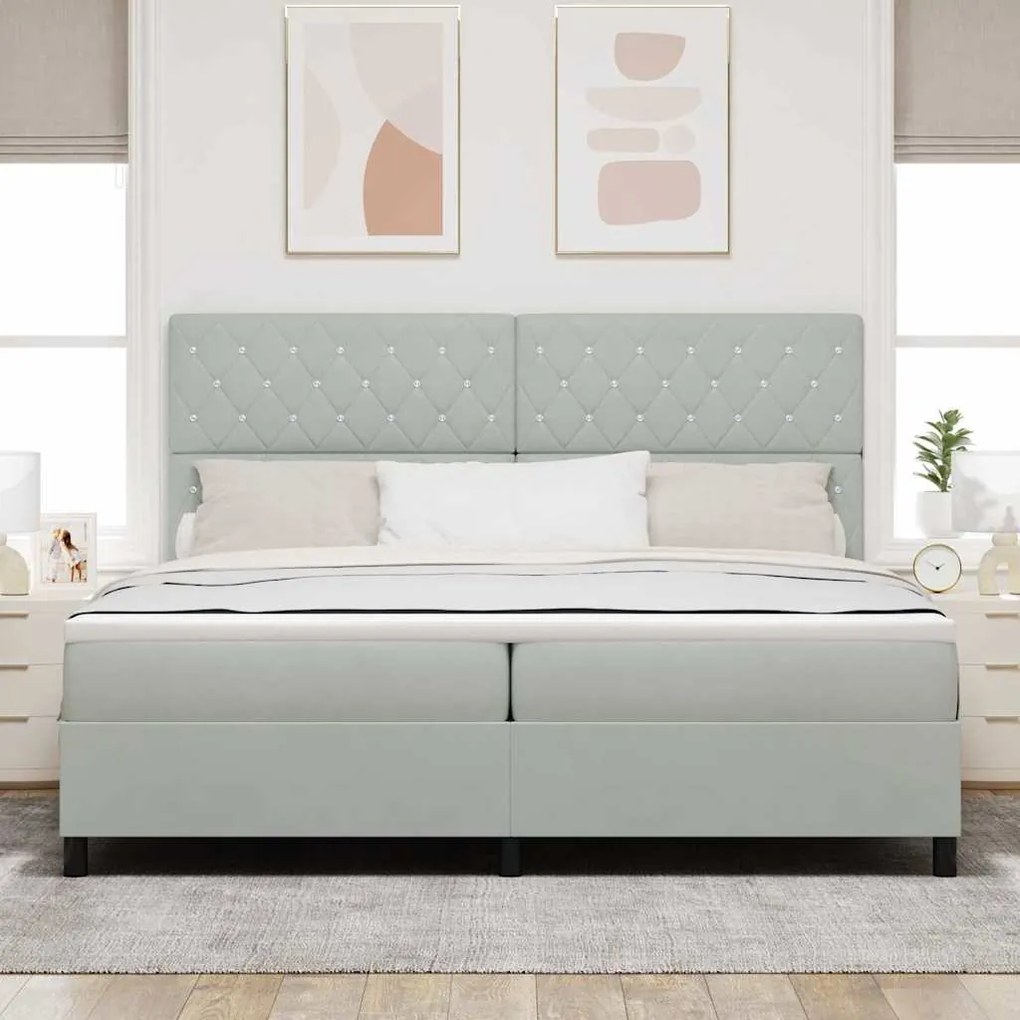Cama Box com Colchão e Luz LED Cinza Claro 200x200 cm Veludo