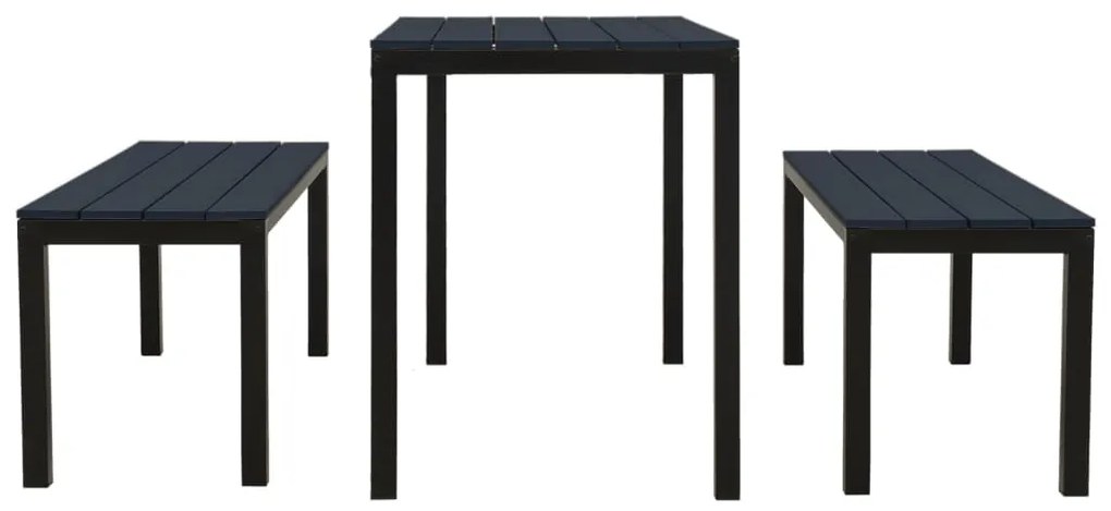 3 pcs conjunto de jantar para jardim aço e WPC preto