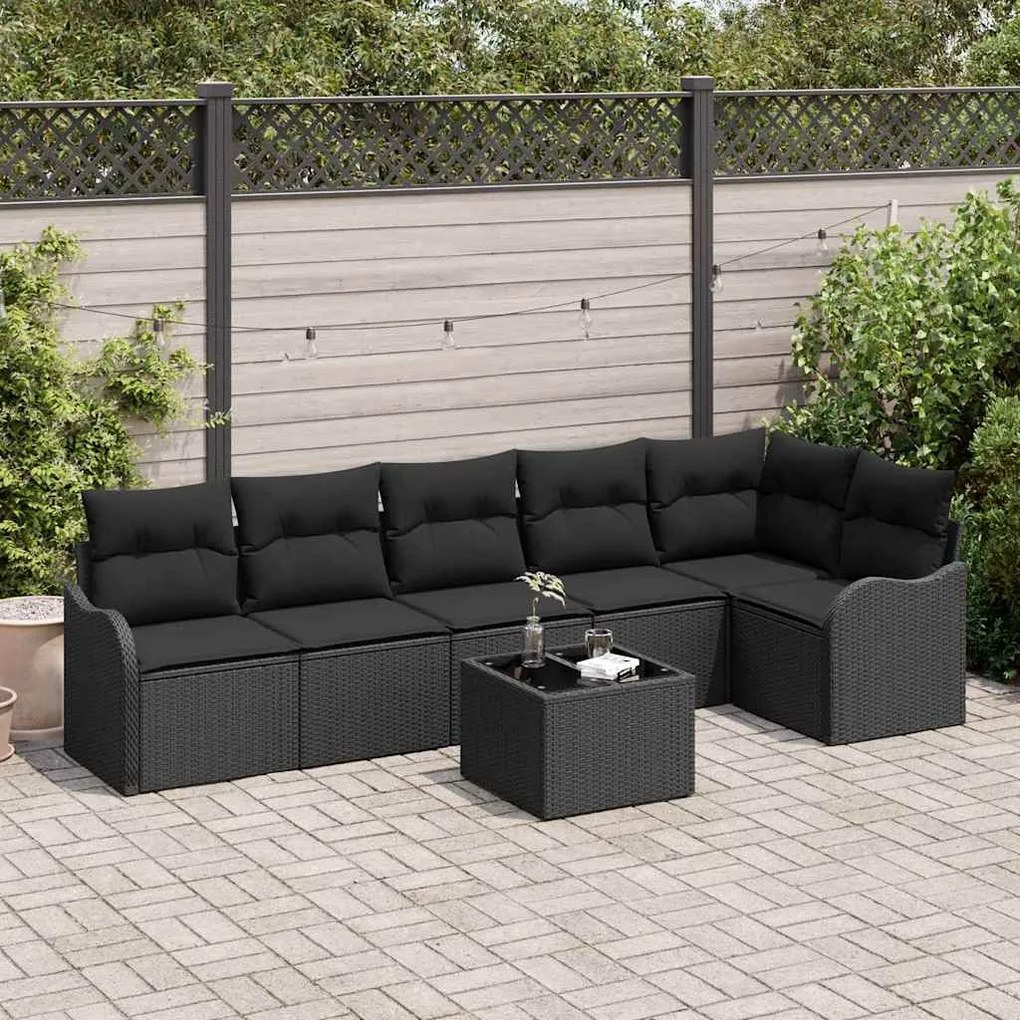 vidaXL Conjunto de Sofá de Jardim 7 pcs Preto vime PE