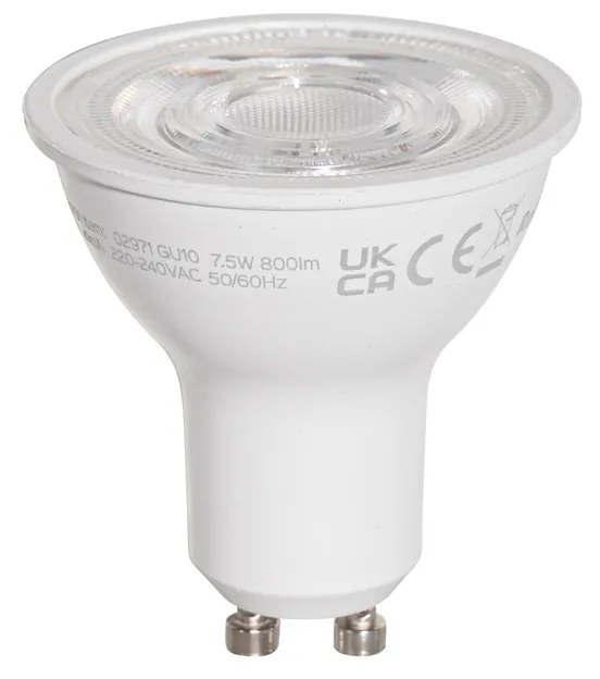 Conjunto de 5 lâmpadas LED GU10 50mm transparentes 7,5W 800 lm 3000K