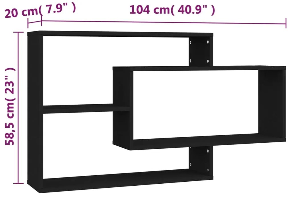 Prateleiras de parede 104x20x58,5cm derivados de madeira preto