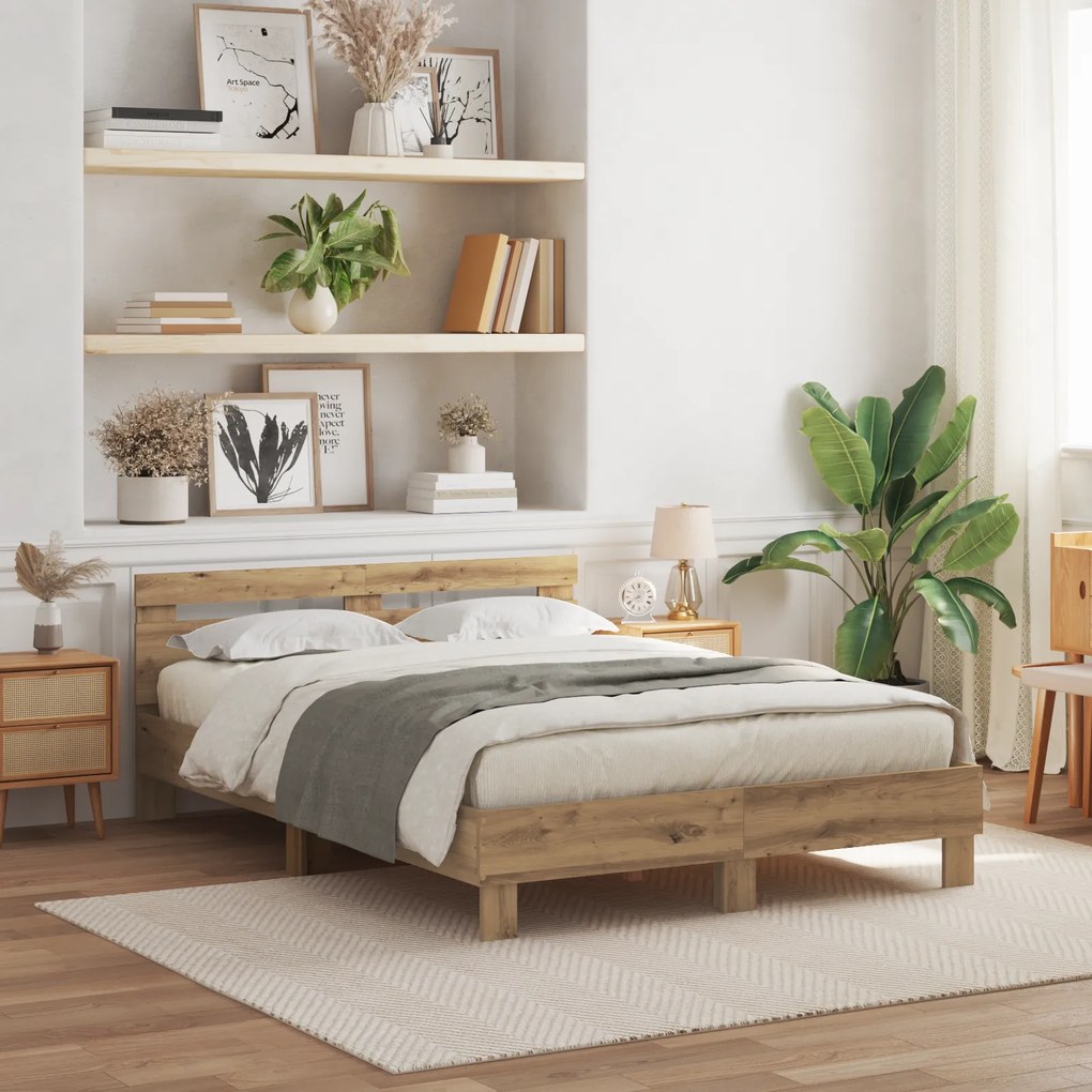 vidaXL Estrutura de Cama de Madeira Carvalho Artesanal Madeira