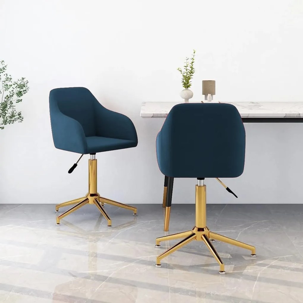 vidaXL Cadeiras de jantar giratórias 2 pcs veludo azul
