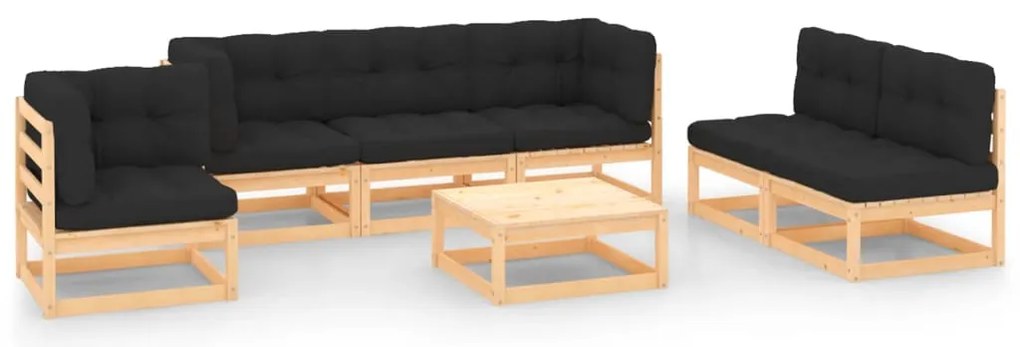 7 pcs conjunto lounge de jardim c/ almofadões pinho maciço
