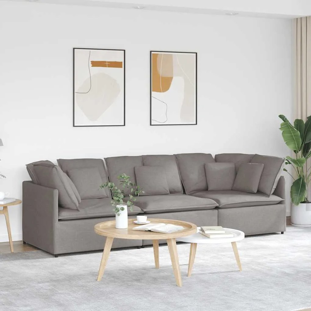 vidaXL Sofá modular com almofadas tecido castanho-acinzentado