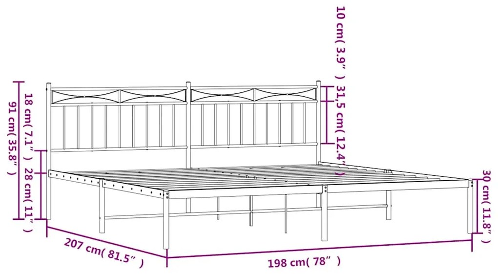 Estrutura de cama com cabeceira 193x203 cm metal branco