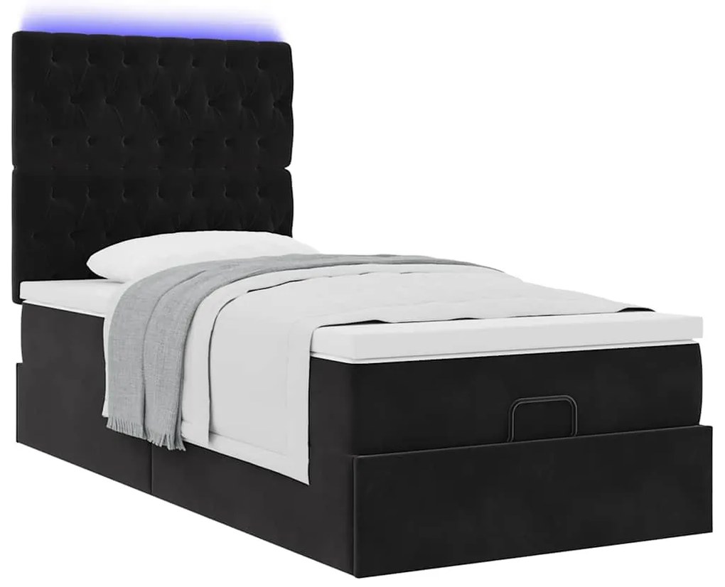 Estrutura de cama otomana com colchões preto veludo