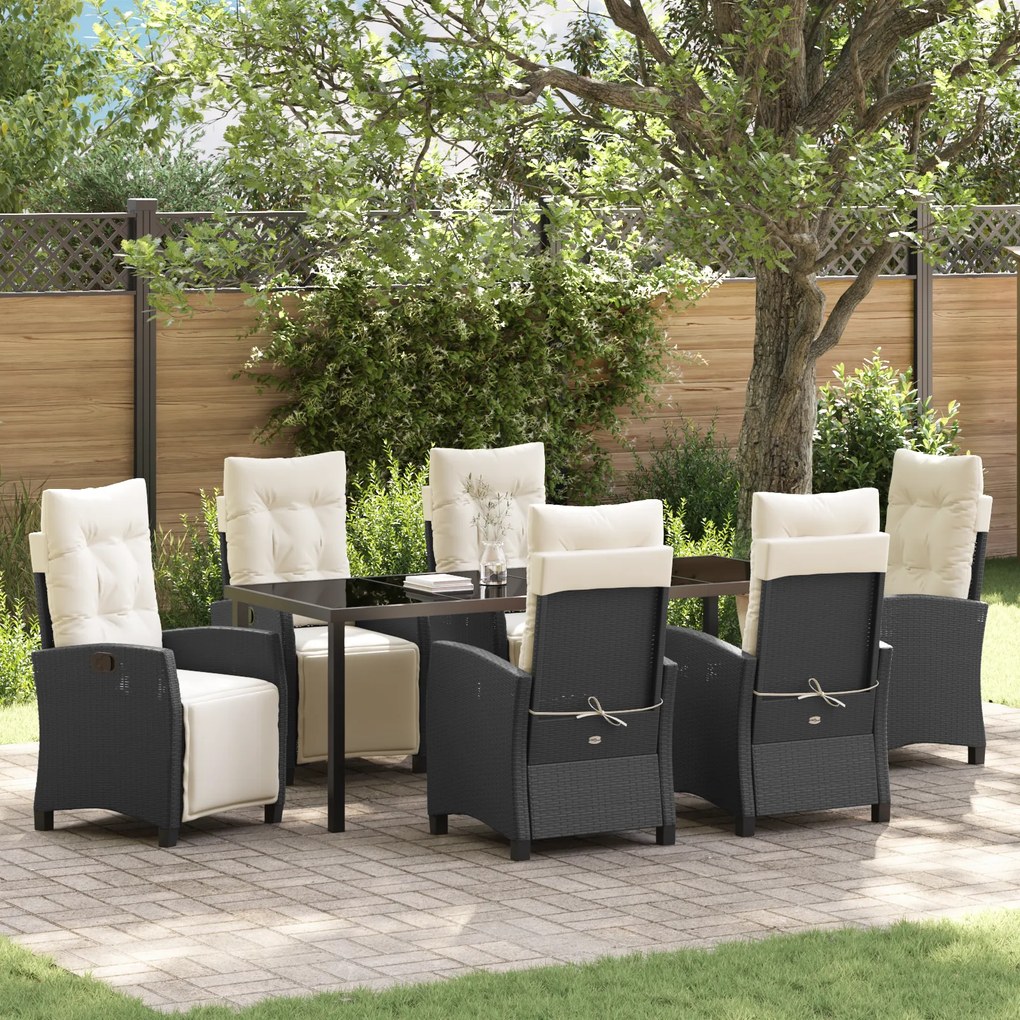 vidaXL Conjunto de Jantar de Jardim com 7 Peças Preto Rattan Poliéster