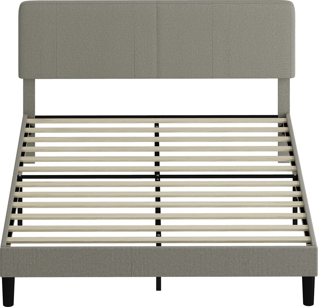 Cama de Casal Estofada, 205 x 167 x 107 cm (COLCHÃO NÃO INCLUIDO), Cabeceira Ajustável, Cinzento