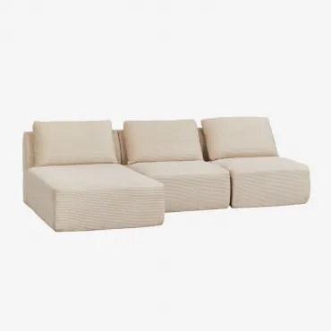 Sofá Modular Chaise Longue Esquerdo De 3 Peças Em Veludo Embalado A Vácuo Temple Bombazina Crema Linho - Sklum