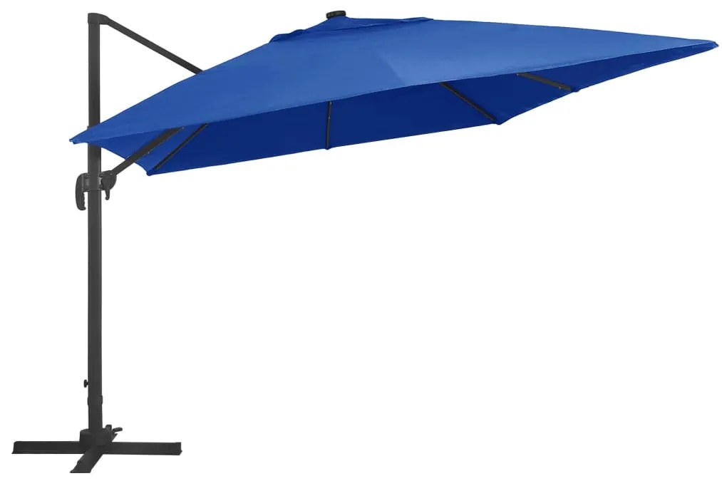 Guarda-sol cantilever c/ luzes LED e poste alumínio azul ciano