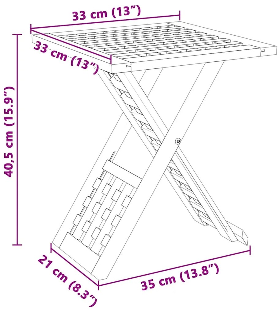 Mesa de café dobrável 33x33x40,5 cm em madeira sólida de nozes