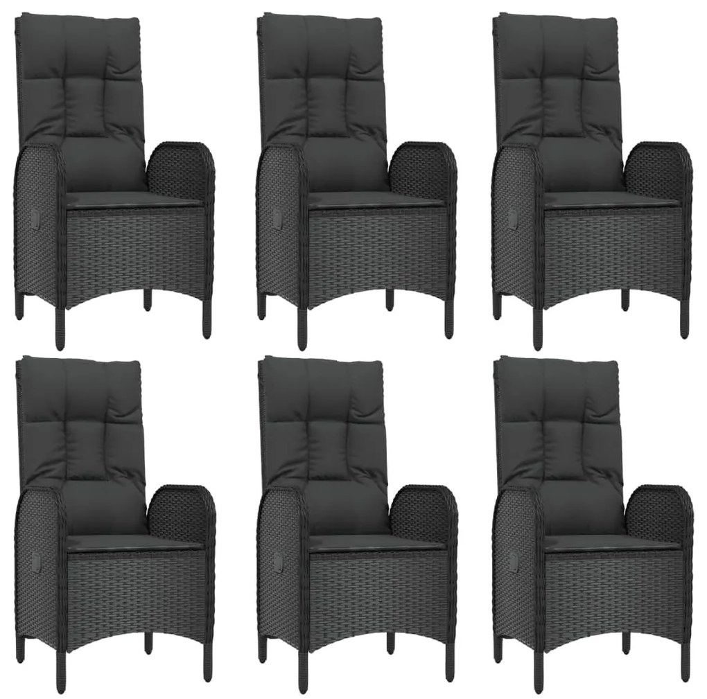 9 pcs conjunto de jantar p/ jardim c/ almofadões vime PE preto