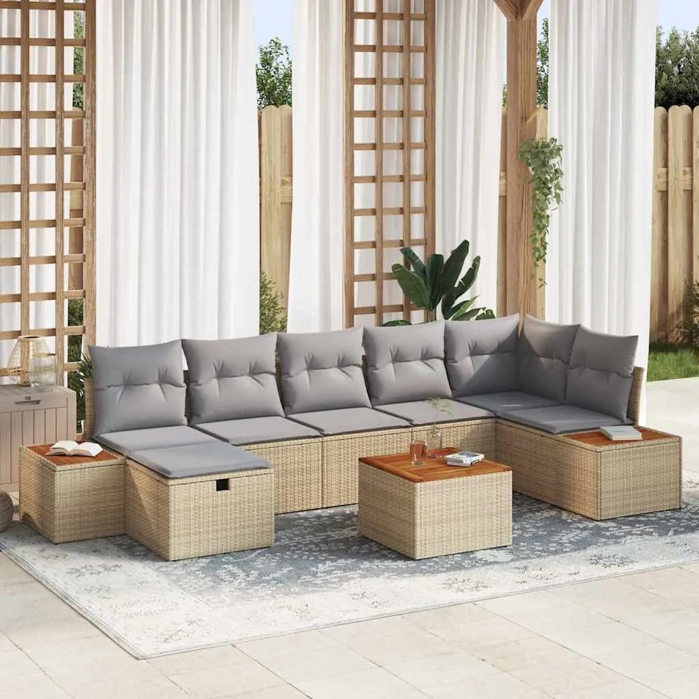 vidaXL Conjunto de Sofá de Jardim 8 pcs Bege Rattan Sintético