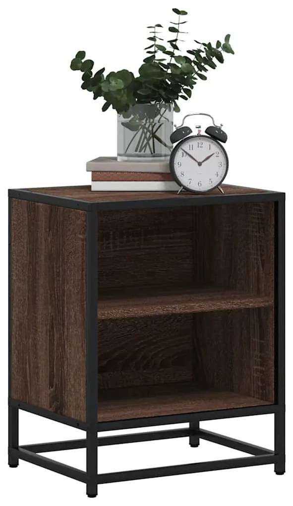 Mesa de cabeceira carvalho castanho 40x31x50 cm madeira e metal