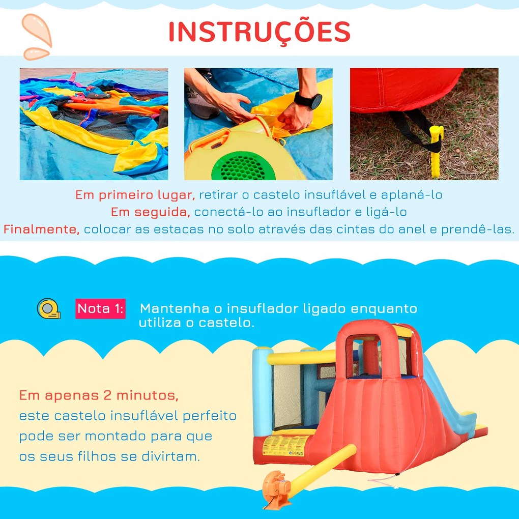 Parque Aquático / Castelo Insuflável com Inflador para Crianças de 3-8