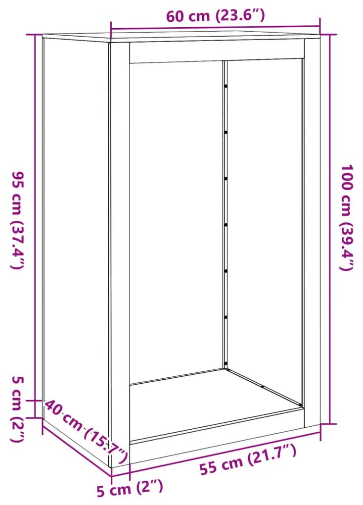 Suporte para lenha 60x40x100 cm aço corten