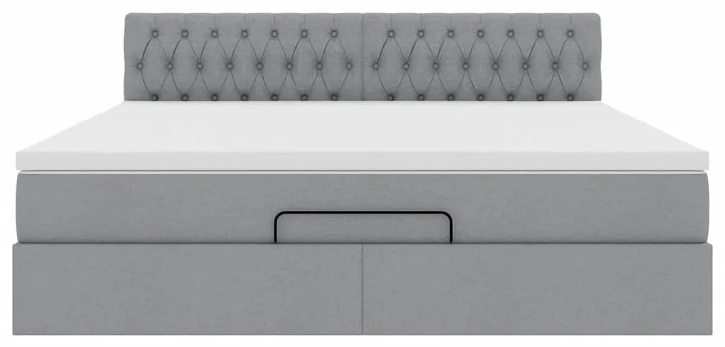 Cama Otomana com colchão &amp; LEDs 180x200cm tecido cinzento claro