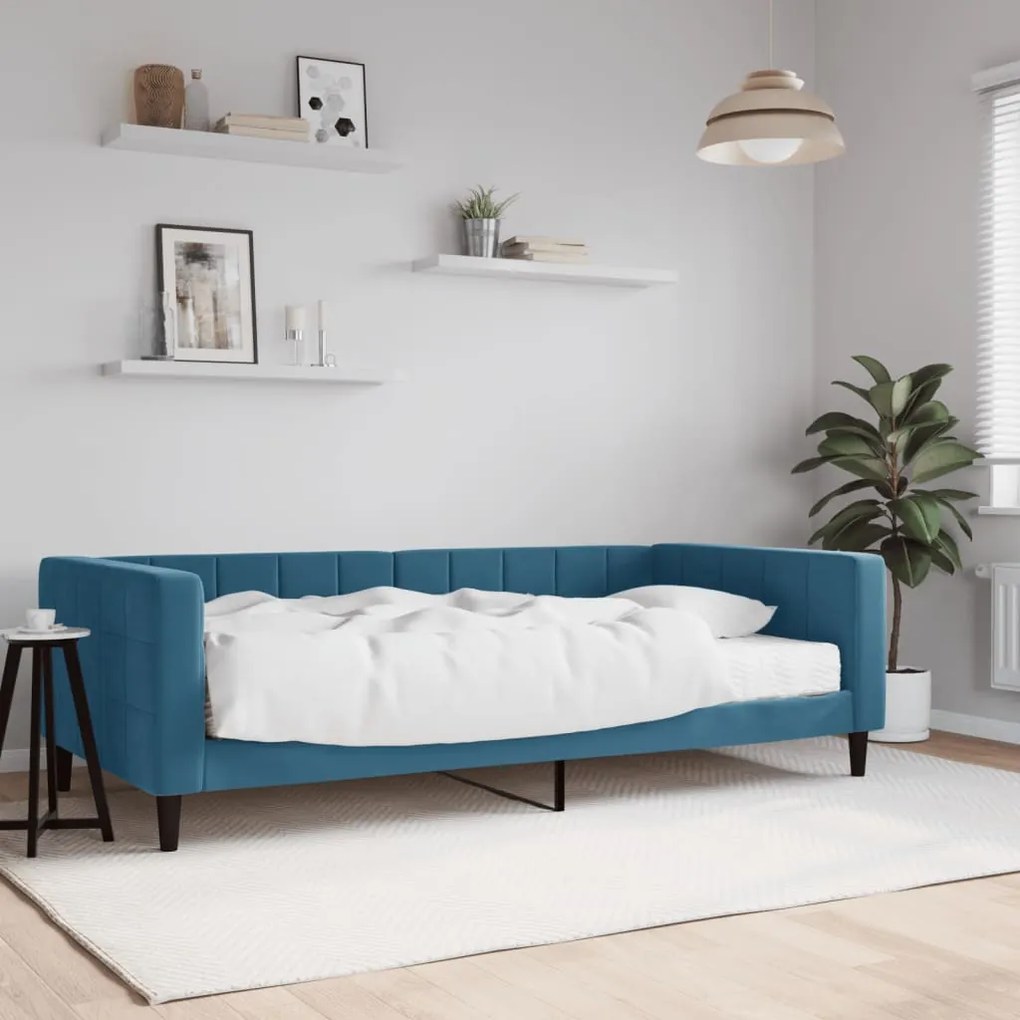Sofá-cama com colchão 100x200 cm veludo azul
