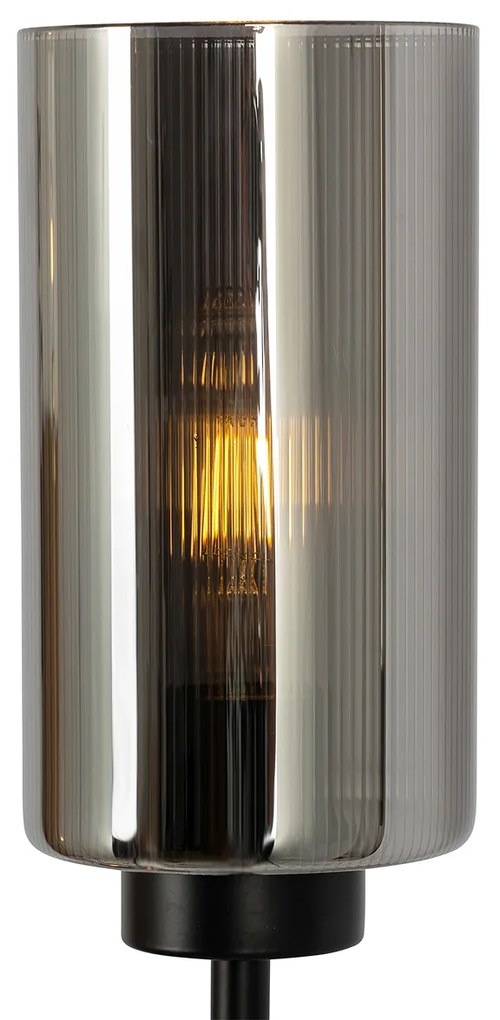 Candeeiro de pé Art Deco preto com vidro fumê 2 luzes - Laura Art Deco