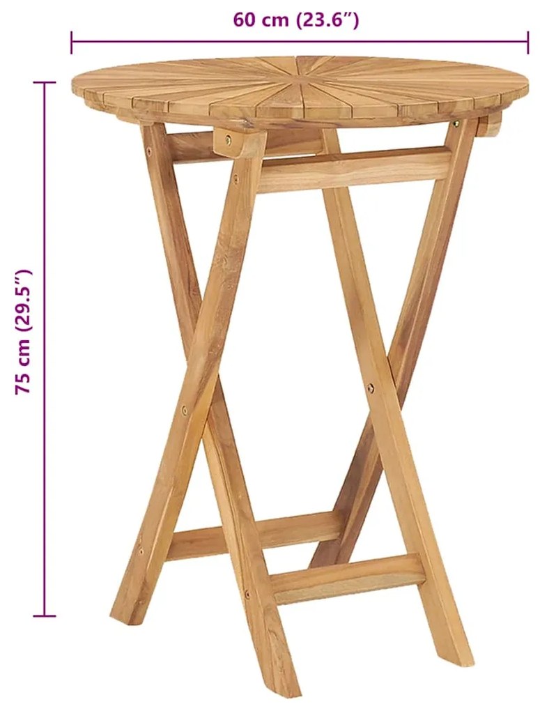Mesa de jardim dobrável Ø 60 cm madeira de teca maciça