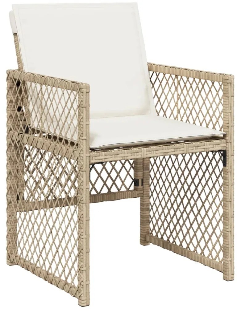11 pcs conjunto de jantar p/ jardim com almofadões vime PE bege