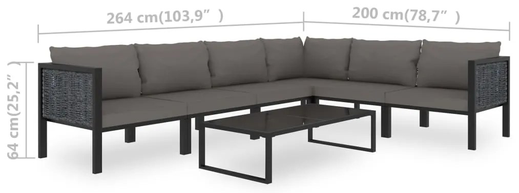 7 pcs conjunto lounge de jardim c/ almofadões vime PE antracite